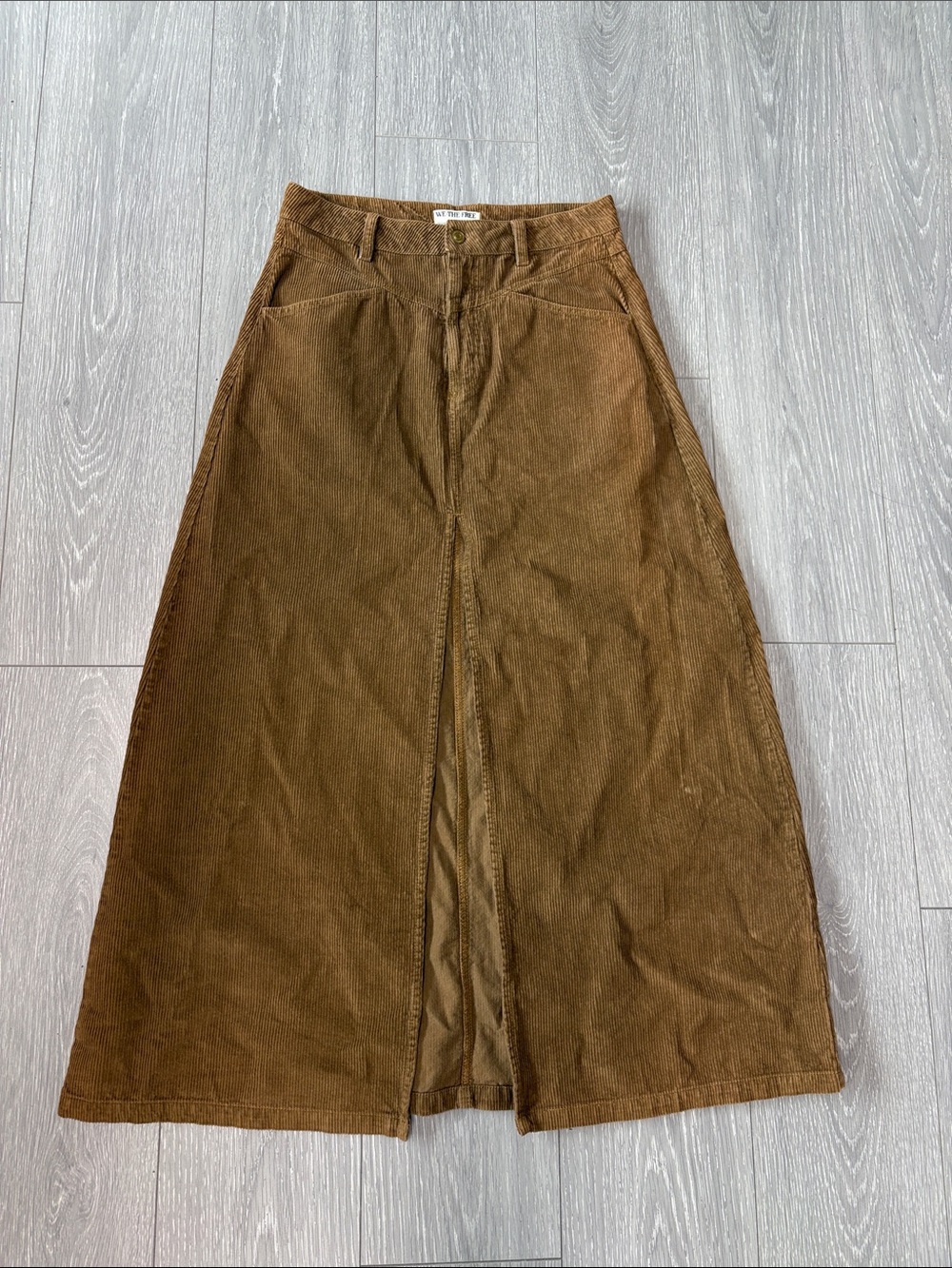 NWT We The Free Corduroy Maxi Skirt in Brown with Front Slit